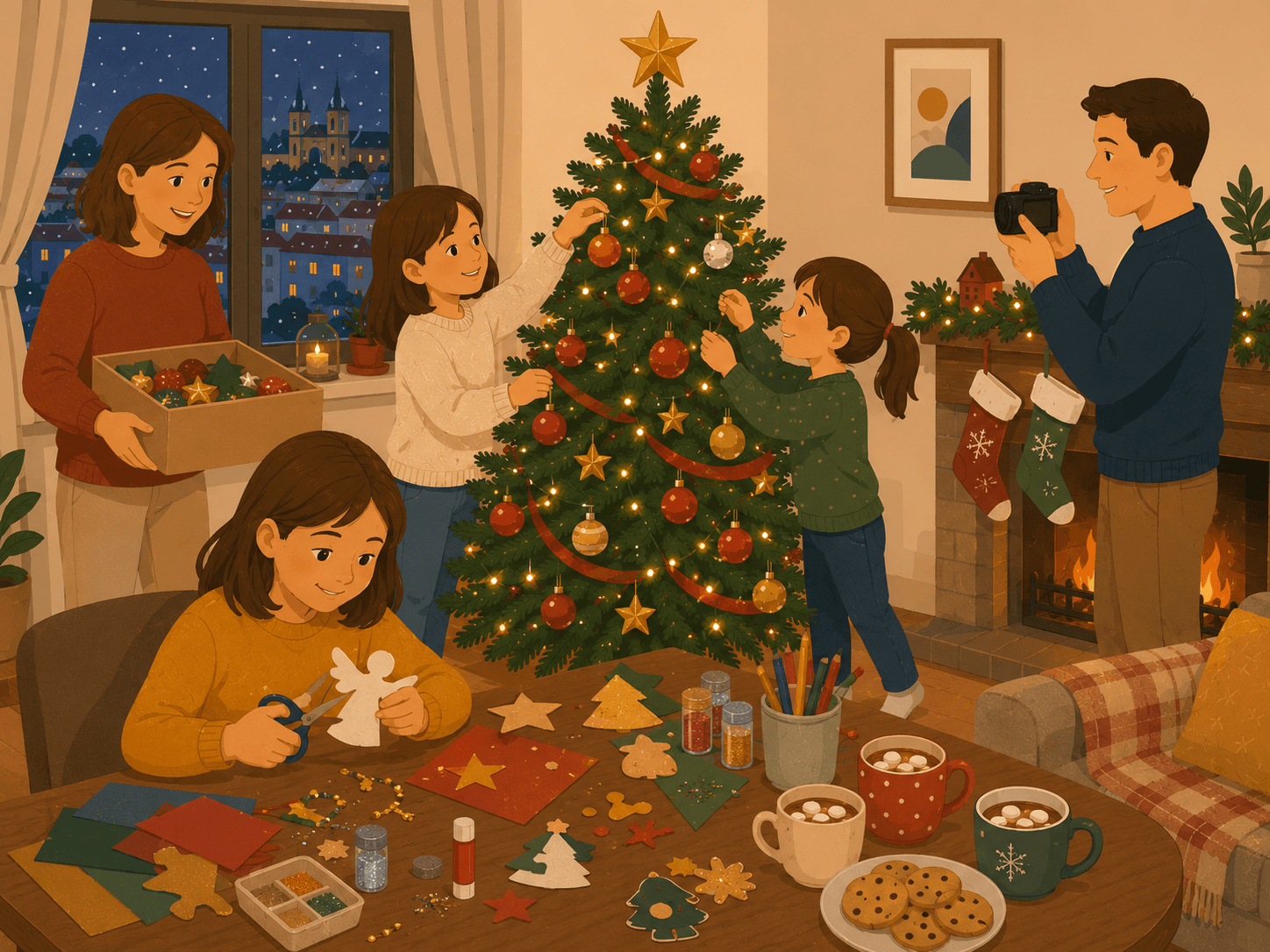 Decorating the House for Christmas as a Family