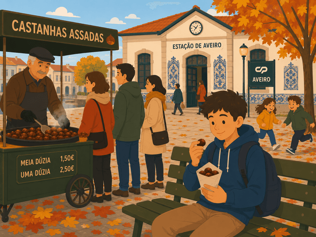 Buying Roasted Chestnuts in Autumn